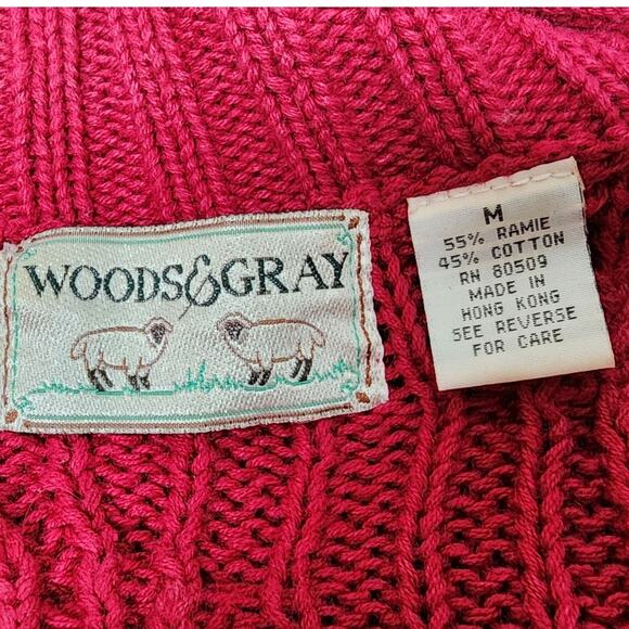 Woods Gray Rose Red Ramie Cotton Sweater Womens Medium Soft Knit Pullover - Picture 4 of 9